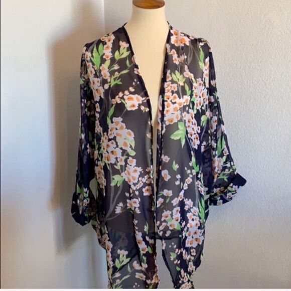 Blue Cherry Blossom Floral Cover Up Size S Kimono - Picture 5 of 8